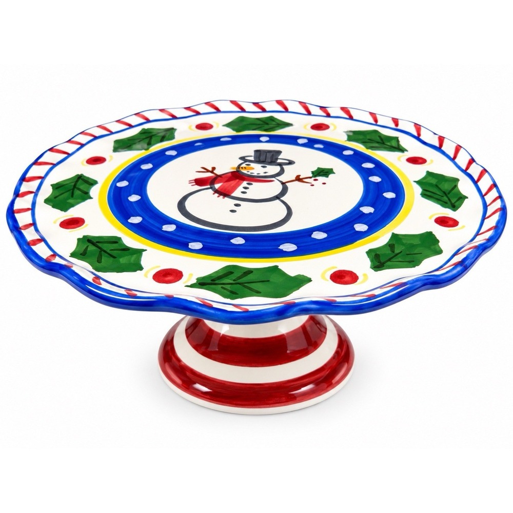 Very Rare Vintage Present Tense Italy Snowman Cake Stand Pedestal Plate
